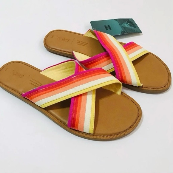 NWT TOMS Viv Persimmon Multi Canvas Sandals - Picture 3 of 9
